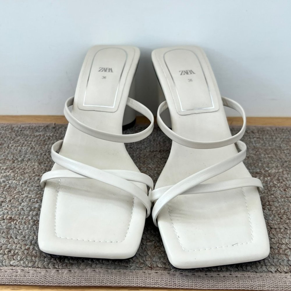 Zara Nude Block Heel Strappy Sandals